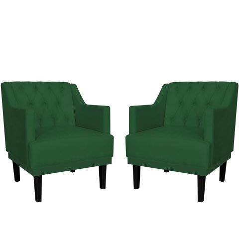 Kit 2 Poltronas Decorativa Alice Suede Verde Pés Madeira Mz Decor