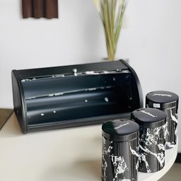 Kit Porta Pão com 3 Lata Café, Açucar e Tea  em Metal Galvanizado Preto - 4 Peças - 2