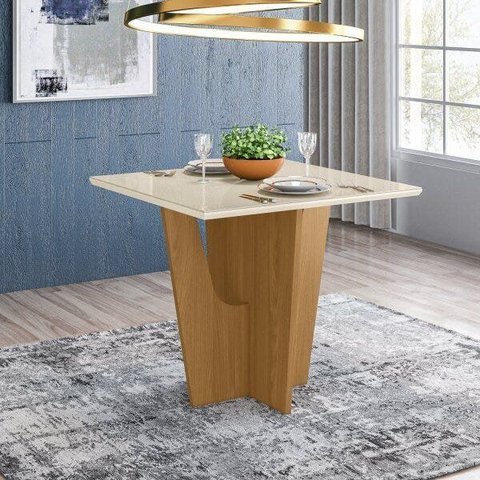 Mesa de Jantar com Tampo de Vidro 90cm Vértice Móveis
