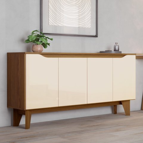 Buffet Aparador 4 Portas 150cm em MDP com Portas em MDF Nature Off White