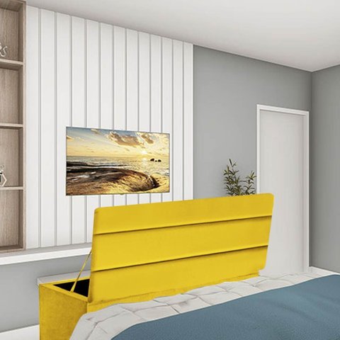 Calçadeira Baú Recamier Estofada Cama King 190cm Argentina Suede Amarelo- Mabe Magazine