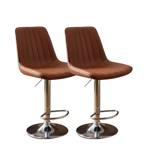 Kit 2 Banqueta Bar Concha Ajustável em Couro Ecológico Design Moderno Base Cromada Marrom