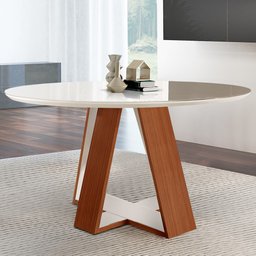 Mesa Redonda 4 Lugares Tampo Com Vidro Grecia  Castanho Premio/Off White - 1
