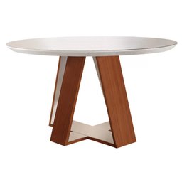 Mesa Redonda 4 Lugares Tampo Com Vidro Grecia  Castanho Premio/Off White - 3