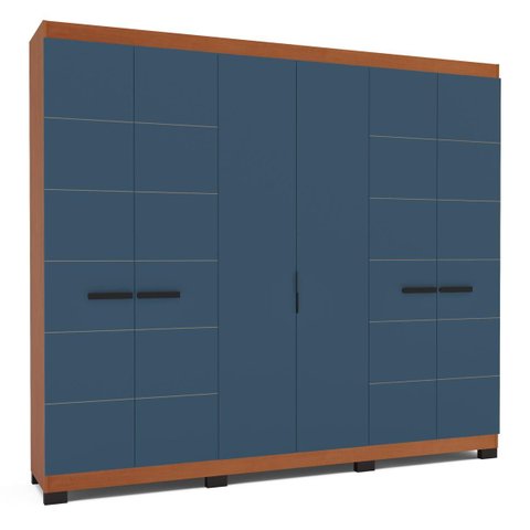 Roupeiro Lisboa 6 Portas 4 Gavetas 242x214cm Freijó/Azul 240843