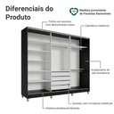 Ver imagem 4 de Guarda-Roupa Casal 100% MDF com Pés 3 Portas 1 Espelho Preto Malta Madesa