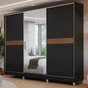 Ver imagem 1 de Guarda-Roupa Casal 100% MDF com Pés 3 Portas 1 Espelho Preto Malta Madesa