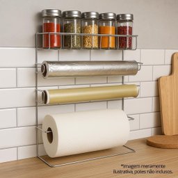 Suporte Cook Porta Rolos Parede 5 em 1 Aço Cromado Prime - Mundial Casa - 2