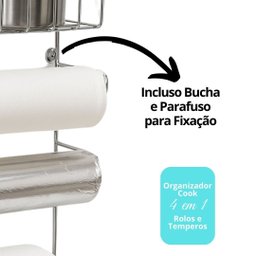 Suporte Cook Porta Rolos Parede 5 em 1 Aço Cromado Prime - Mundial Casa - 8