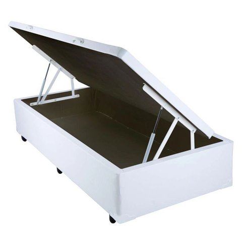 Base Cama Box Baú Blindado Solteiro Couro Sintético Branco 43x88x188