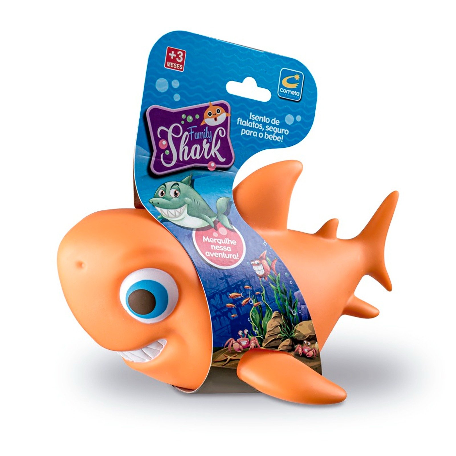 Brinquedo para Banho Tubarão Laranja Family Shark +3 Meses Cometa Brinquedos