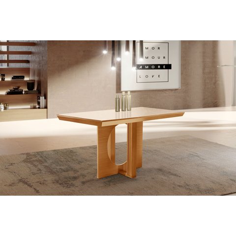 Mesa Tampo Vidro/MDF Frisa Marrom/Cinamomo/Off White