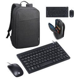 KIT MINI TECLADO CHOCOLATE E MOUSE CORP FLAT/1200DPI (com Fio) + MOCHILA LENOVO CASUAL B210 Até 15.6 - 1