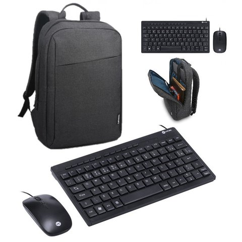 KIT MINI TECLADO CHOCOLATE E MOUSE CORP FLAT/1200DPI (com Fio) + MOCHILA LENOVO CASUAL B210 Até 15.6