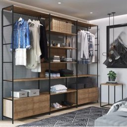 Guarda-Roupa Closet Industrial 3 Módulos 4 Gavetas e 1 Mesa Lateral - 1