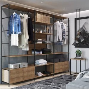 Guarda-Roupa Closet Industrial 3 Módulos 4 Gavetas e 1 Mesa Lateral