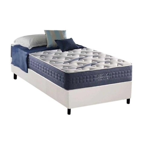 Cama Box Box Solteiro: Colchão Molas Anjos MasterPocket Ensacadas Blue Sea + Base CRC Courano