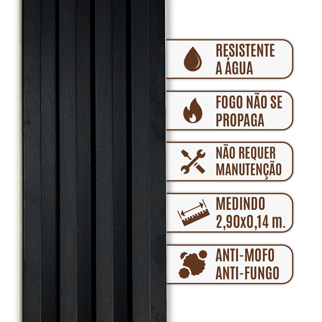 Painel Ripado Wpc Interno Wave Cor: Preto 2,90m X 14cm (0,406m²) - 5