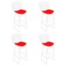 Kit 4 Banquetas Bertoia Branca D60 com Assento Vermelho - 1
