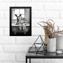 Quadro para Decorar Banheiro - Canguru 45x34cm - com Vidro:moldura Branca - 1