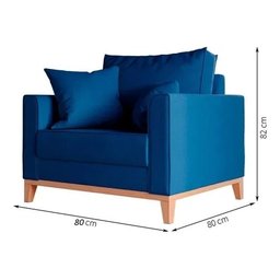 Poltrona Beny Pés E Base Em Madeira Linho Azul M. Rr Decor - 4