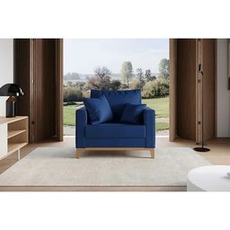 Poltrona Beny Pés E Base Em Madeira Linho Azul M. Rr Decor - 5