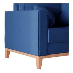 Poltrona Beny Pés E Base Em Madeira Linho Azul M. Rr Decor - 3
