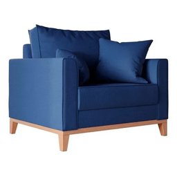 Poltrona Beny Pés E Base Em Madeira Linho Azul M. Rr Decor - 2
