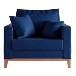 Poltrona Beny Pés E Base Em Madeira Linho Azul M. Rr Decor - 1