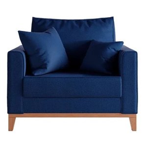 Poltrona Beny Pés E Base Em Madeira Linho Azul M. Rr Decor