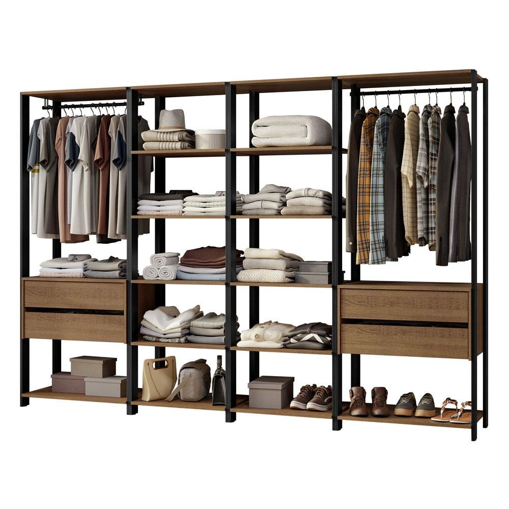 Guarda-roupa Closet Modulado Valencia 4 Gavetas 258cm Rustic/preto Madesa 02 - 3