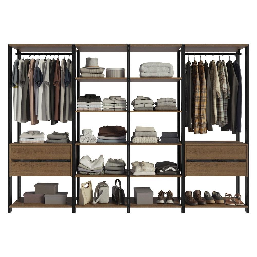 Guarda-roupa Closet Modulado Valencia 4 Gavetas 258cm Rustic/preto Madesa 02 - 9