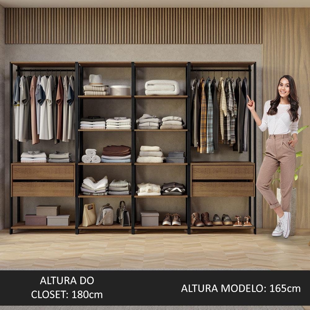 Guarda-roupa Closet Modulado Valencia 4 Gavetas 258cm Rustic/preto Madesa 02 - 6