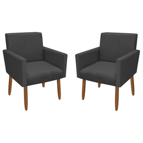 Kit 2 Poltronas Decorativa Nina Pés Palito Veludo Cinza Grafite Chamby Móveis