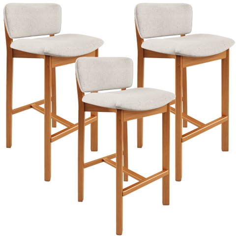 Kit 03 Banquetas Alta para Cozinha Sala de Jantar Bar Dara L02 Linho Cru - Lyam Decor
