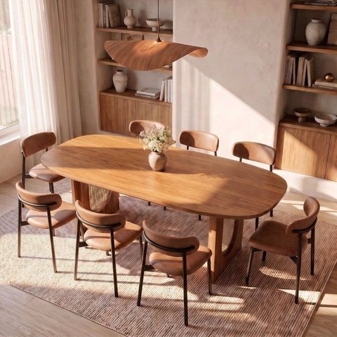 Conjunto de Jantar com Mesa Orgânica Tali 210cm e 8 Cadeiras Ema CabeCasa MadeiraOriginals Marrom