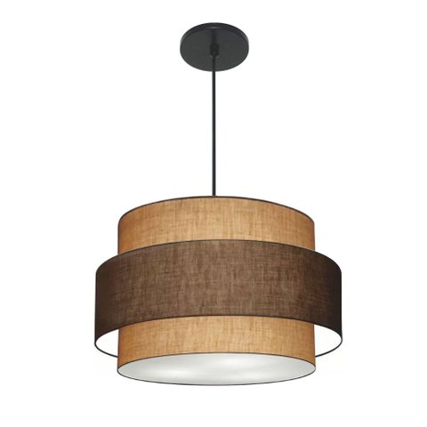 Lustre Pendente Cilíndrico Md-4384 Cúpula em Tecido Café e Palha Tam: 50cm Lustres Vivare
