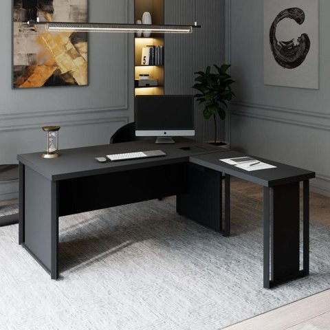 Mesa em L Executiva Diretor Direita 160cm x 170cm com Caixa de Tomadas e Porta Objetos F5 Office