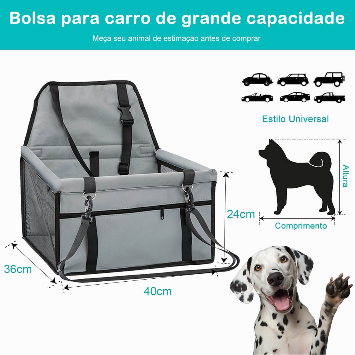 Cadeirinha Assento Pet para Carro - Cinza - 2