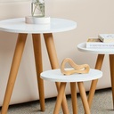 Ver imagem 3 de Jogo Três Mesinhas Lateral Multiuso Quarto Bebê Cama Casal Mesa de Centro Pés Retro Redonda Madeira