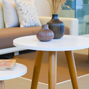 Ver imagem 6 de Jogo Três Mesinhas Lateral Multiuso Quarto Bebê Cama Casal Mesa de Centro Pés Retro Redonda Madeira