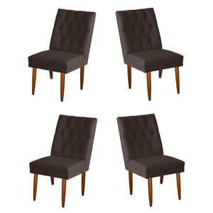 Jogo 04 Cadeiras de Jantar Estofada Cozinha Paris Suede Marrom Eli Móveis