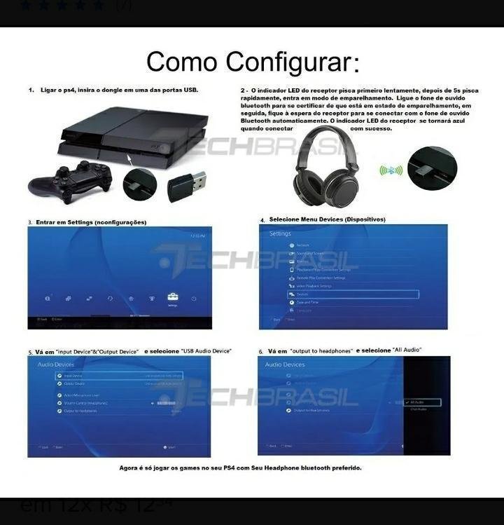 Transmissor de Áudio Ps4 - Fone Ouvido Bluetooth Adaptador - 4