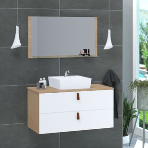 Conjunto Armário de Banheiro Berlim 60 Cm Mdf + Espelheira + Cuba