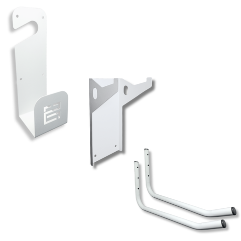 Suporte para Mangueira até 100m + Suporte para Botijão de Gás + 2 Suportes Multiuso Branco