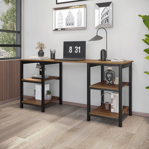 Escrivaninha Mesa Escritório Industrial com 4 Prateleiras 170cm Innovare Yescasa