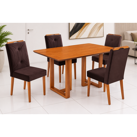 Conjunto Mesa de Jantar Retangular Júlia 1,60cm x 0,90cm Laminado com 4 Cadeiras Júlia Tecido Veludo