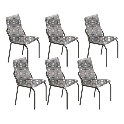 Kit 6 Cadeiras Malibu Corino Paraopeba Tubo Preto Fosco