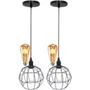 Ver imagem 1 de 2 Pendentes Aramado Globo Luminária Lustre Retrô Balcão Preto + 2 Lâmpadas Led St64 Vintage