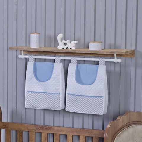 Porta Fralda Organizador Quarto de Bebê Menino Menina 2 Peças Varão:chevron Azul Bebê